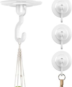 Adhesive Wall & Ceiling Decor Hooks: 4-Pack 3 lbs Heavy Duty No-Drill 360° Swivel Adjustable for Hanging Home Accents Lights Plants Wind Chimes Compatible with 3M Command Strips