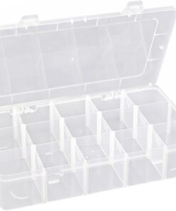 Hlotmeky Plastic Organizer Box with Dividers Bead Organizer 15 Large Grids Tackle box Organizer Clear Snackle Box Container