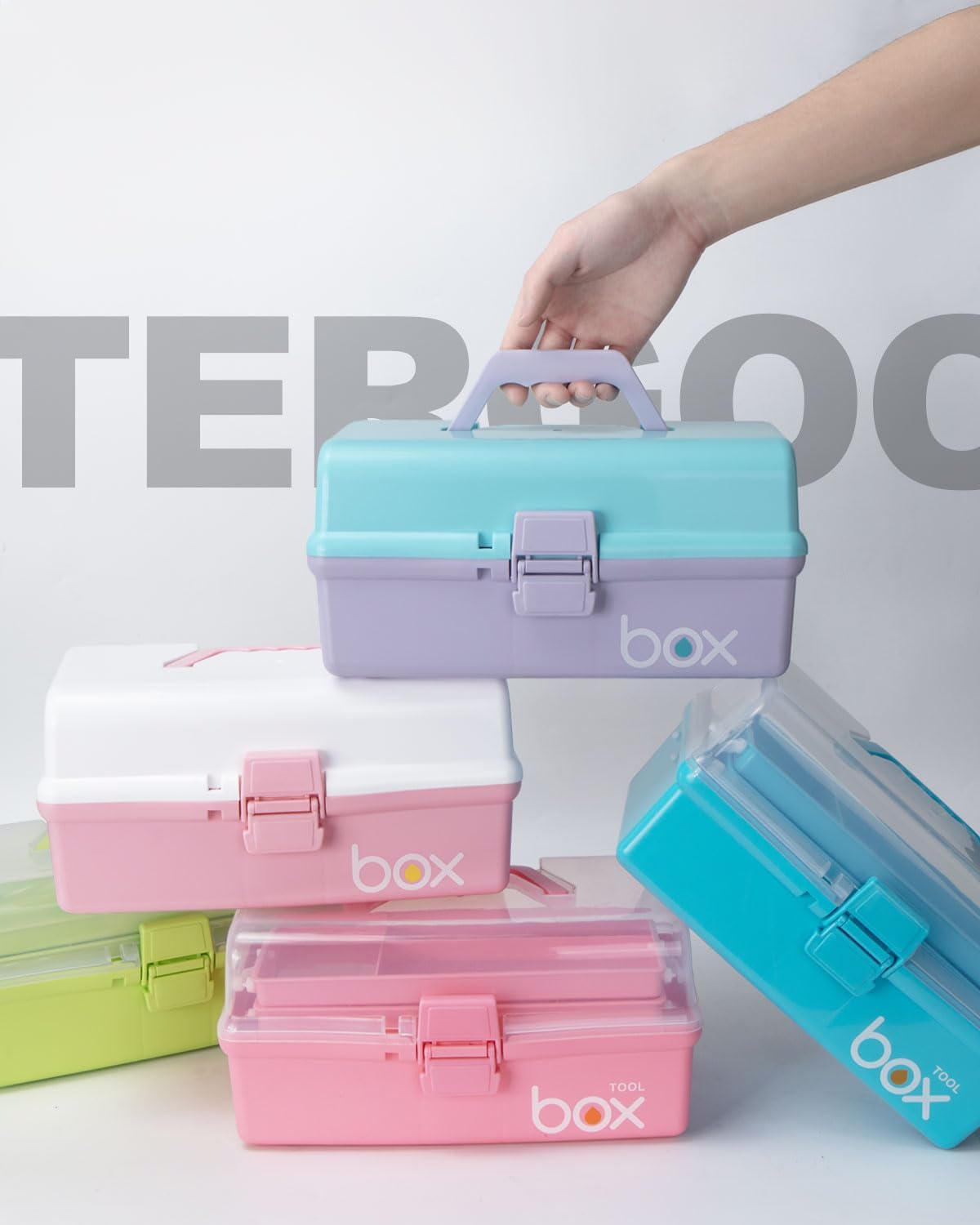 TERGOO 12in 3-Layer Plastic Craft Organizers and Storage. Portable Folding Tackle Box with Handle & Adjustable Dividers. Multipurpose Case for Sewing. Art Supplies. Medicine. Tools (Pink) - Image 7