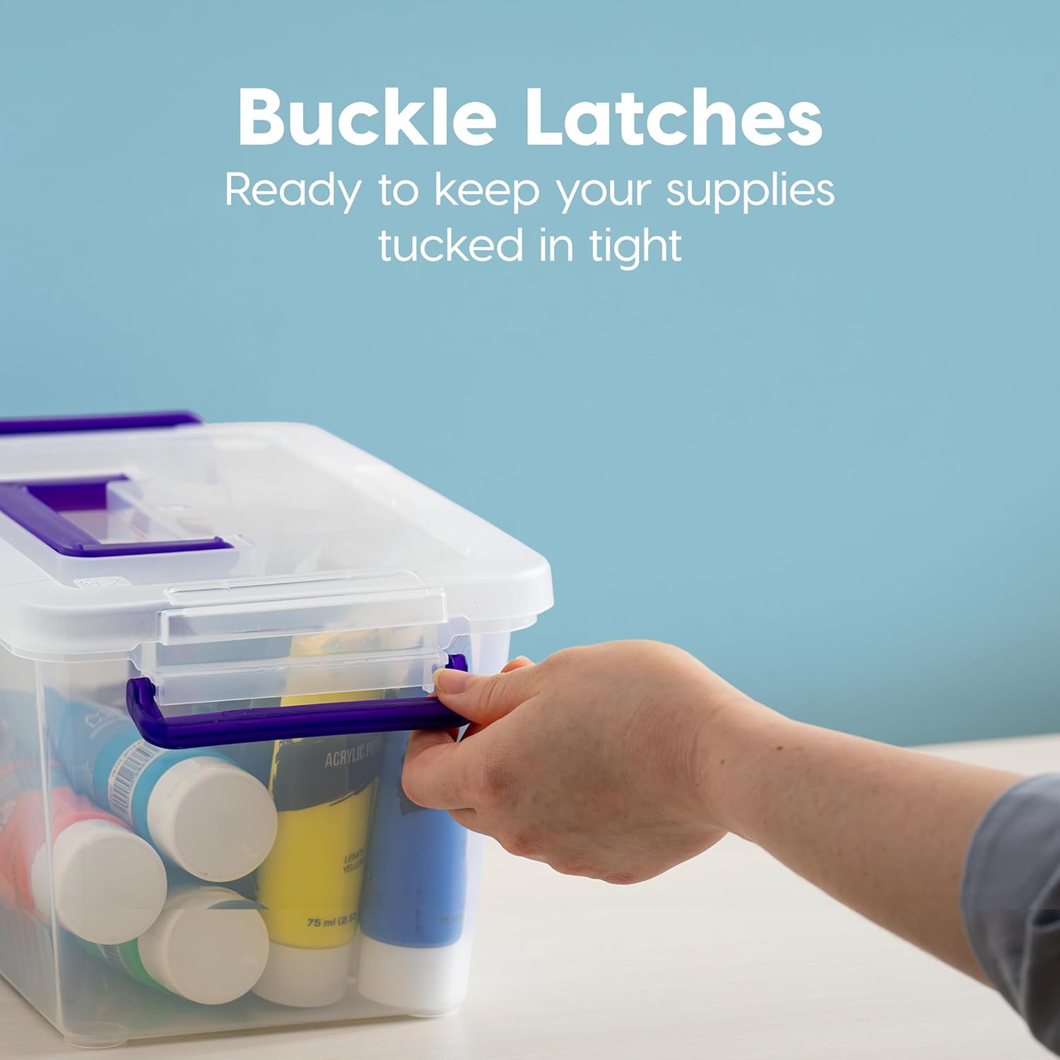 IRIS USA 5 Qt. Plastic Craft Storage Container Bins with Lids. 6 Pack. Small Art & Office Supply Organizer Tote. Sensory Bins & Boxes for Home & University. Stackable. Carry Handle. Clear - Image 2