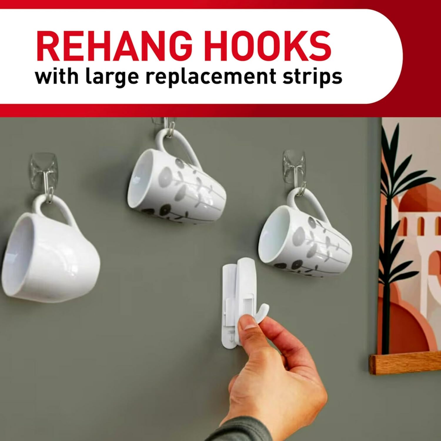 Command Indoor Large Replacement Strips. 20 Strips. Damage-Free Wall Hanging. Re-Hang Large Hooks for Home and Wall Decor. Holds up to 5 lb. White Adhesive - Image 3