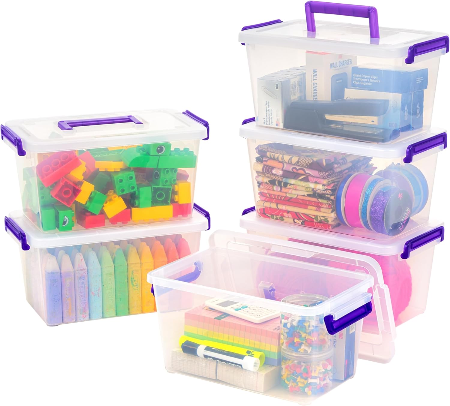 IRIS USA 5 Qt. Plastic Craft Storage Container Bins with Lids. 6 Pack. Small Art & Office Supply Organizer Tote. Sensory Bins & Boxes for Home & University. Stackable. Carry Handle. Clear