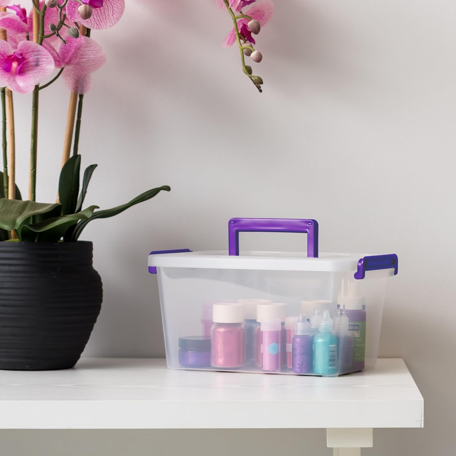 IRIS USA 5 Qt. Plastic Craft Storage Container Bins with Lids. 6 Pack. Small Art & Office Supply Organizer Tote. Sensory Bins & Boxes for Home & University. Stackable. Carry Handle. Clear - Image 3
