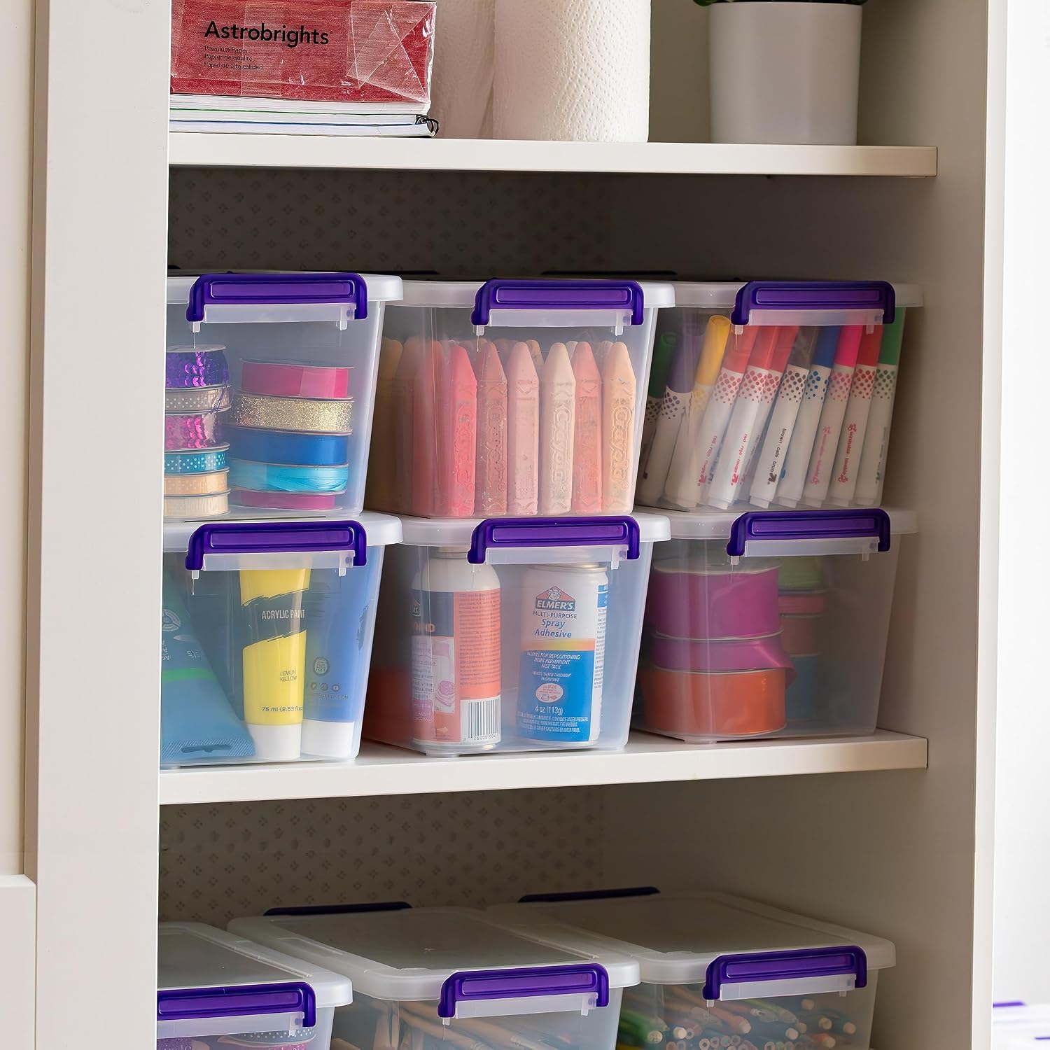 IRIS USA 5 Qt. Plastic Craft Storage Container Bins with Lids. 6 Pack. Small Art & Office Supply Organizer Tote. Sensory Bins & Boxes for Home & University. Stackable. Carry Handle. Clear - Image 4