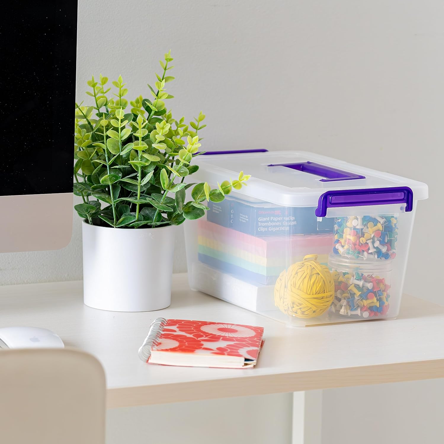 IRIS USA 5 Qt. Plastic Craft Storage Container Bins with Lids. 6 Pack. Small Art & Office Supply Organizer Tote. Sensory Bins & Boxes for Home & University. Stackable. Carry Handle. Clear - Image 9