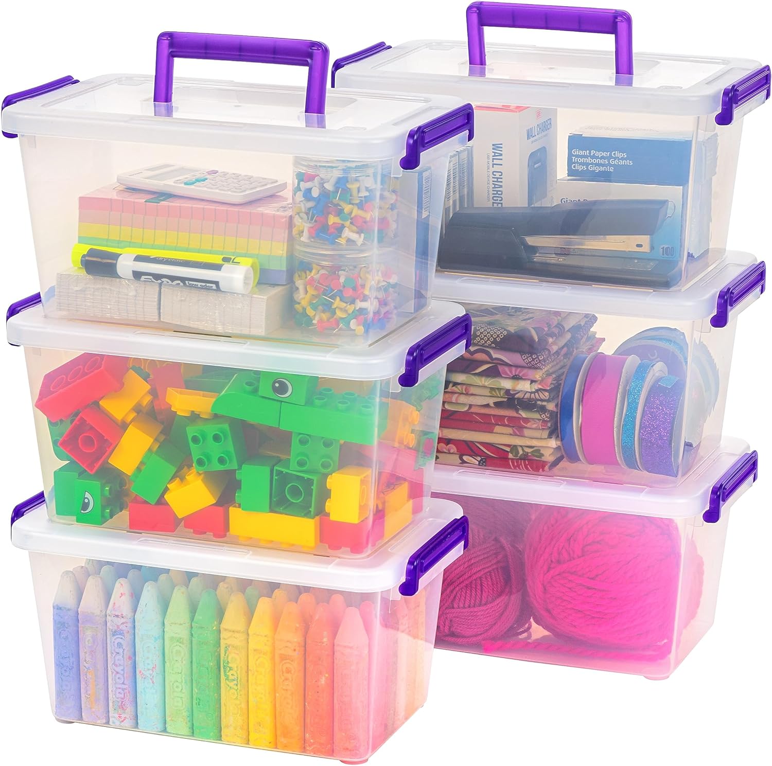 IRIS USA 5 Qt. Plastic Craft Storage Container Bins with Lids. 6 Pack. Small Art & Office Supply Organizer Tote. Sensory Bins & Boxes for Home & University. Stackable. Carry Handle. Clear - Image 10